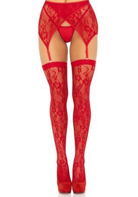 Комплект Leg Avenue Lace thigh highs & garterbelt, One Size, красный, чулки и пояс с пажами SX1060 фото