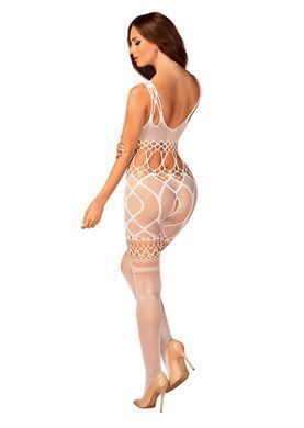 Сітчастий бодістокінг з імітацією топа та шортів Obsessive Bodystocking G330 XL/XXL, white, з доступом SO7696 фото