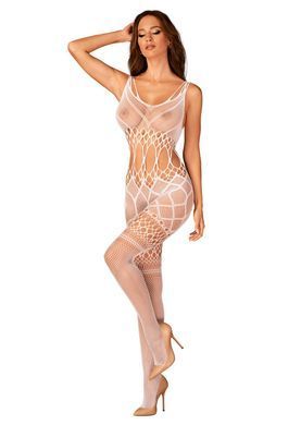 Сітчастий бодістокінг з імітацією топа та шортів Obsessive Bodystocking G330 XL/XXL, white, з доступом SO7696 фото