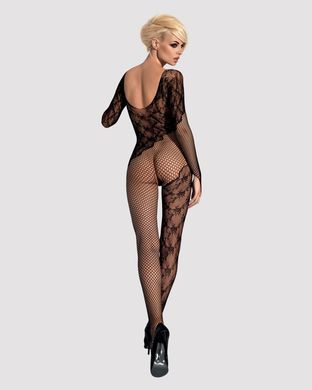Бодистокинг Obsessive Bodystocking F210 S/M/L black, рукава-митенки, сетка, цветное кружево SO7221 фото