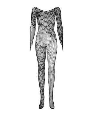 Бодистокинг Obsessive Bodystocking F210 S/M/L black, рукава-митенки, сетка, цветное кружево SO7221 фото