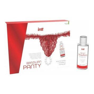 Набір Intt BRAZILIAN PANTY RED: трусики на резинці S-XL з перлинним кільцем + полунична змазка SO7128 фото