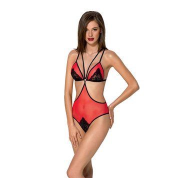 Полупрозрачное боди с кружевом Passion PEONIA BODY L/XL red SO8460 фото