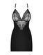 Сатиновий комплект для сну з мереживом Obsessive 828-CHE-1 chemise & thong S/M, чорний, сорочка, стр SO7171 фото 5