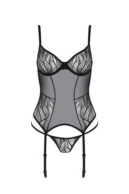 Корсет Passion LEAFA CORSET black S/M, мягкие чашки, зажимы для чулок, стринги в комплекте SX0504 фото
