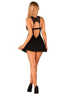 Сорочка бэби-долл с кружевом на груди Obsessive Donna Dream babydoll XL/2XL Black, стринги SO8632 фото