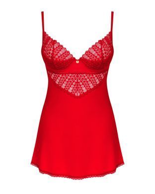 Пеньюар Obsessive Ingridia chemise & thong XL/2XL, червоний, сорочка, стрінги SO9038 фото