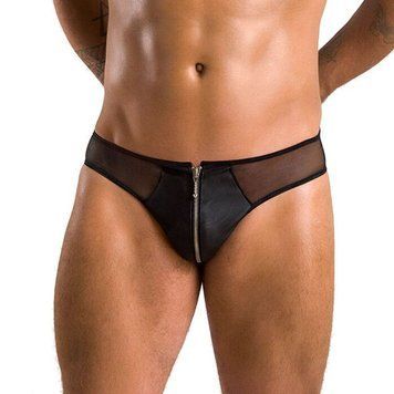 Мужские слипы на молнии Passion 042 SLIP TIMMY L/XL Black, экокожа, сетка SO7597 фото