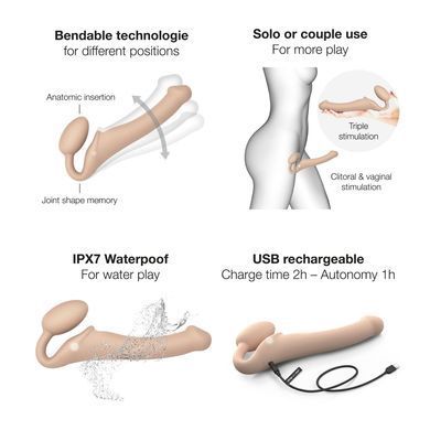 Безремневой страпон с вибрацией Strap-On-Me Vibrating Flesh M, диаметр 3,3см, пульт ДУ, регулируемый SO3355 фото