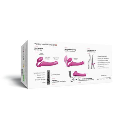 Безремневой страпон с вибрацией Strap-On-Me Vibrating Fuchsia XL, диам. 4,7см, пульт ДУ, регулируемый SX2573 фото